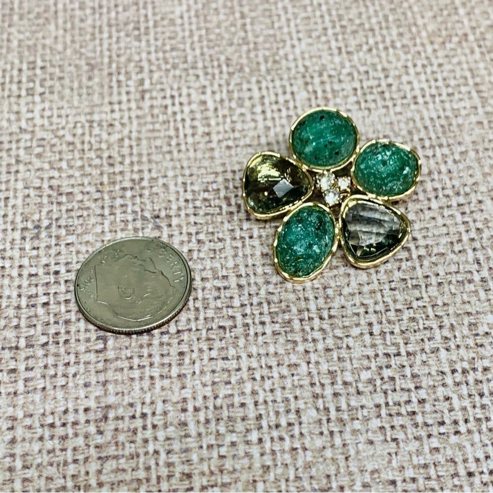 Gold‎ Green Gray Crystal Flower Brooch